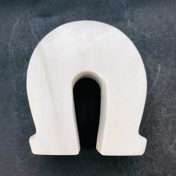 Vintage White Marble Horseshoe Pencil Holder Natural Stone Desktop Organizer - Picture 6 of 12